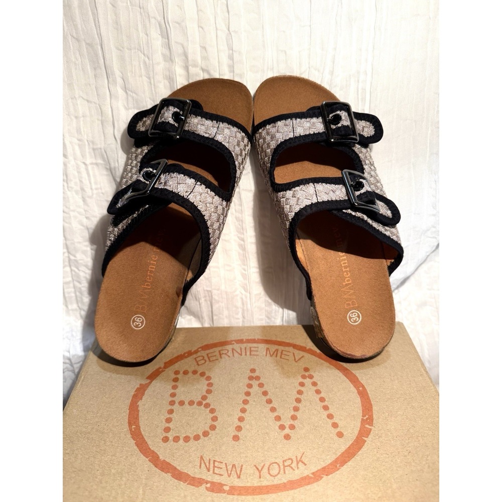 Bernie Mev NWB Woven Two Buckle Slide Sandals Metallic Blush Women 5.5 EU 36
